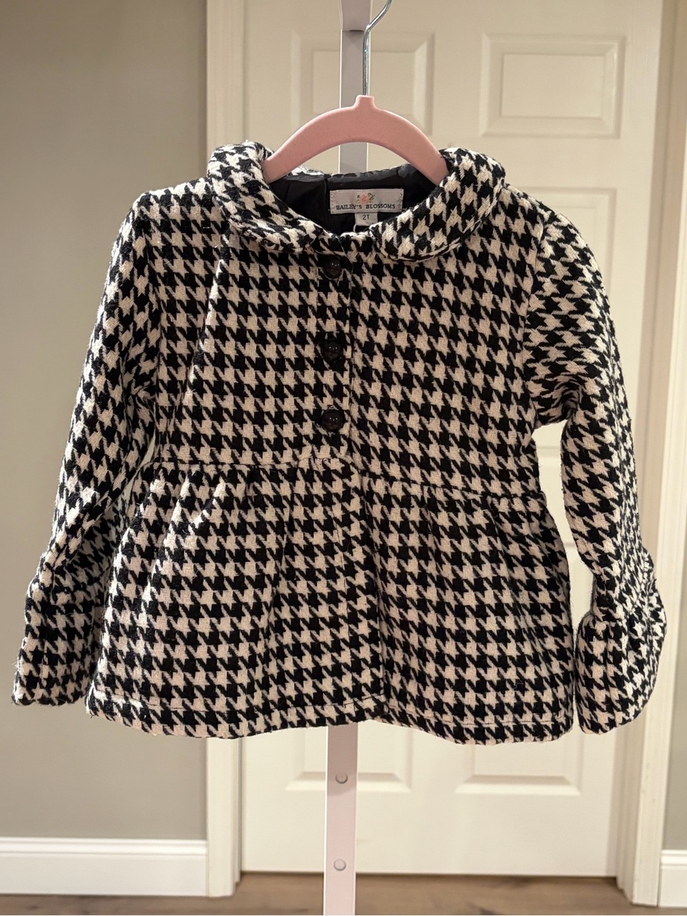 Bailey’s Blossoms Toddler Black & White Houndstooth Peacoat Jacket/Coat, 2T